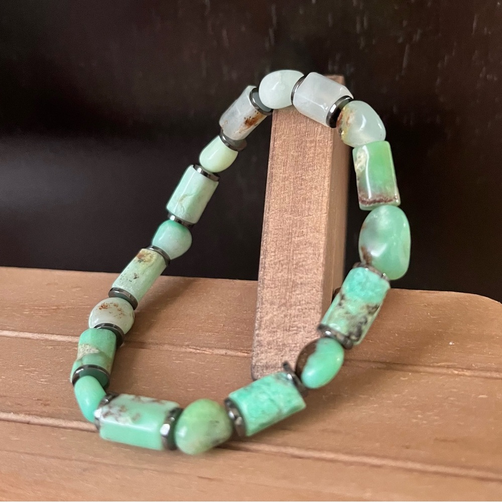 Chrysoprase Natural Stone Crystal Beaded Stretch Bracelet #1